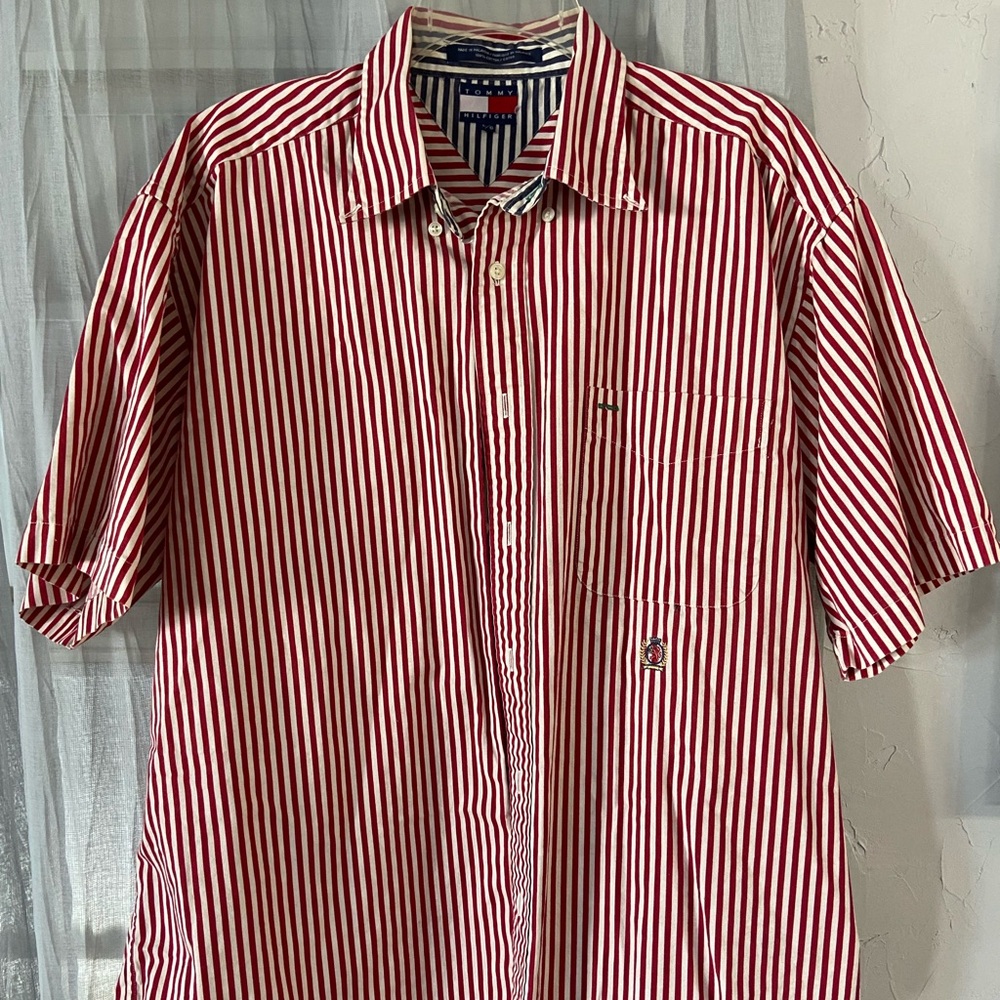 Mens short sleeve button up Tommy Hilfiger 1990's vintage Large